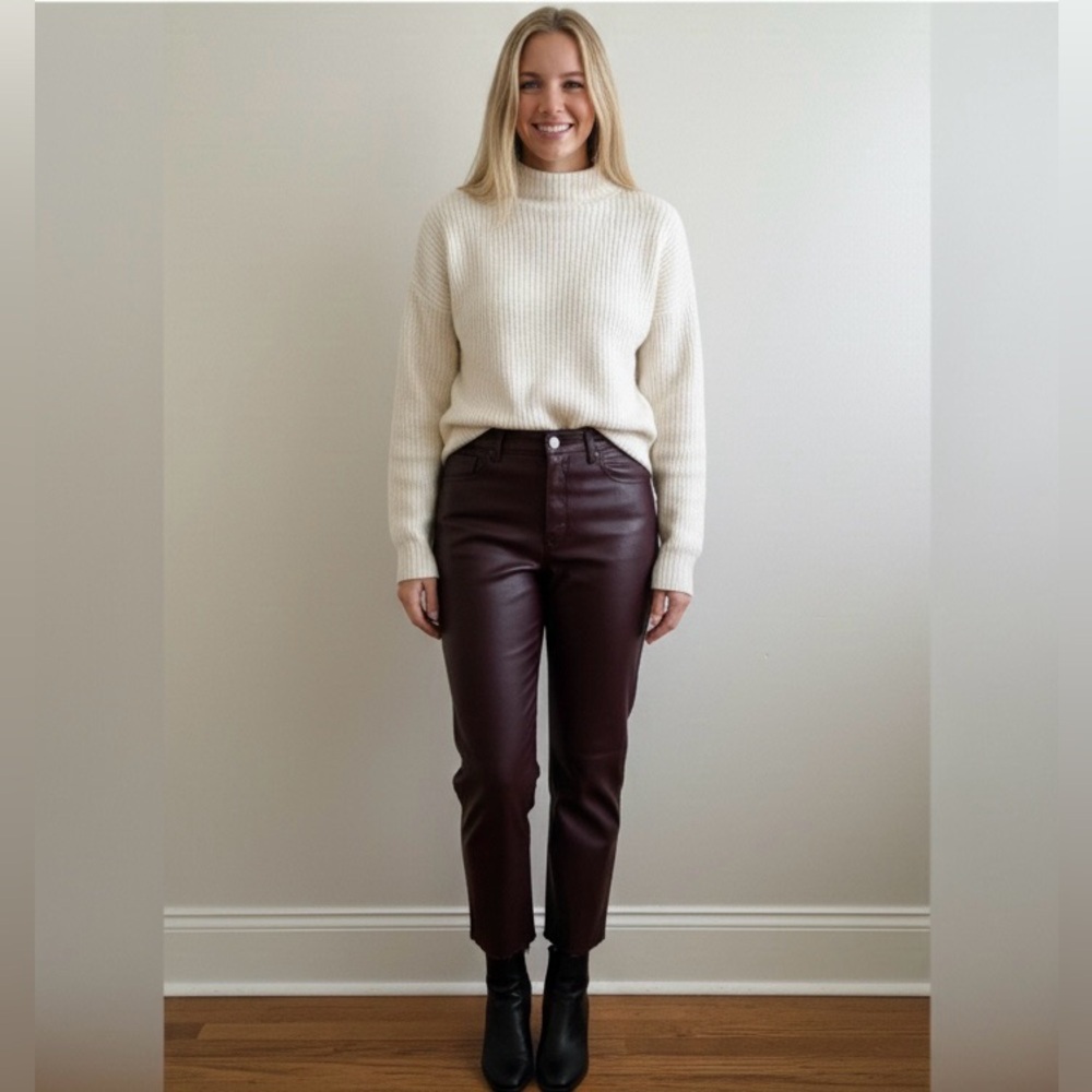 Express Chocolate Super High Waisted Faux Leather Modern Straight Pant